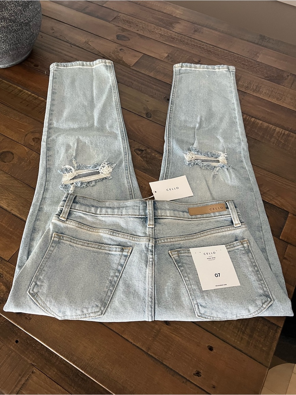 Cello Light Blue Distressed High Rise Straight Jeans